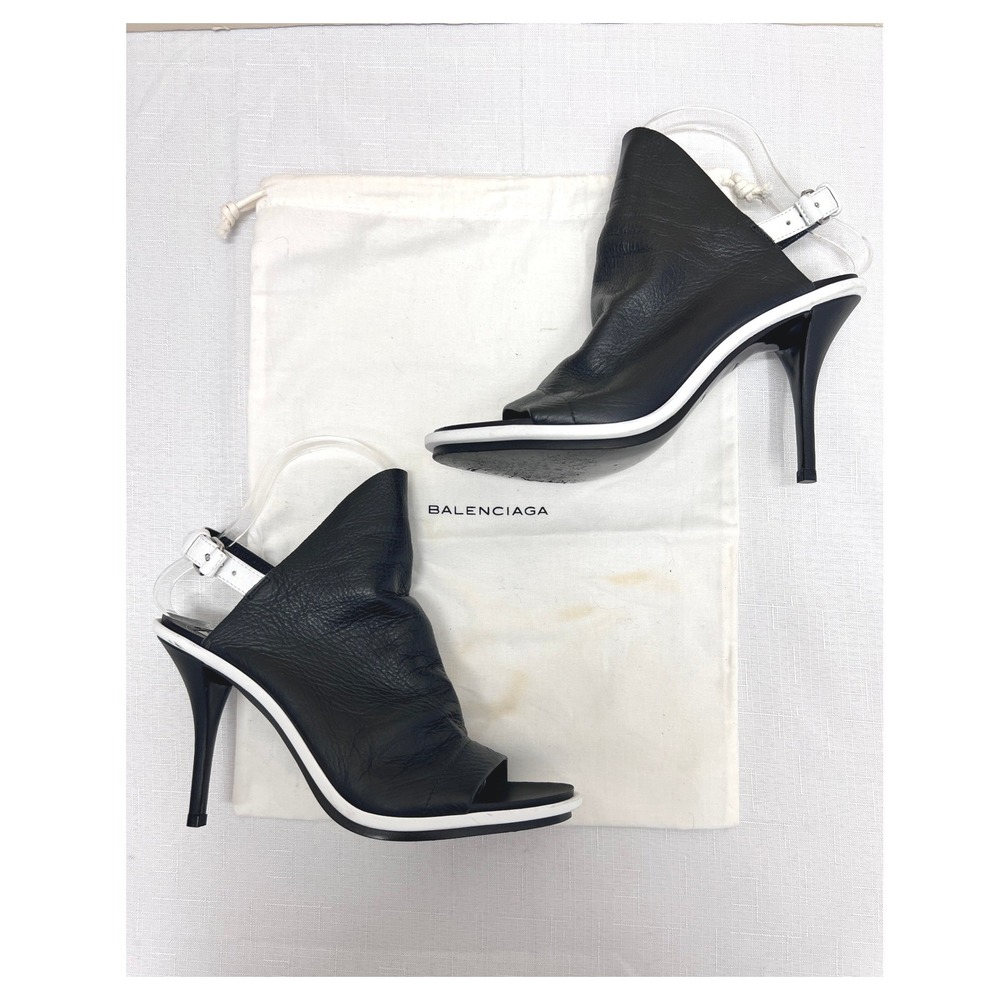 Balenciaga Glove Slingback Sandals Womens 38 Black Excellent Leather Heels
